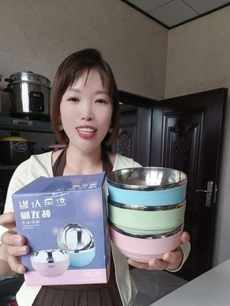 【3个装】#不锈钢碗 马卡龙双层防烫拉面,家用饭碗口径是12.5厘米防摔防烫#精品餐具#家家必备#防烫碗 #饭碗