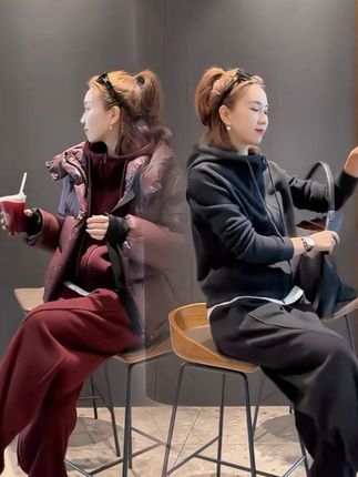 酒红色复古时尚运动套装女2025春季新款连帽卫衣休闲遮肉阔腿卫裤#春秋穿搭 #减龄气质 #时尚洋气连帽卫衣套装 #减龄显瘦穿搭 #运动套装穿搭
