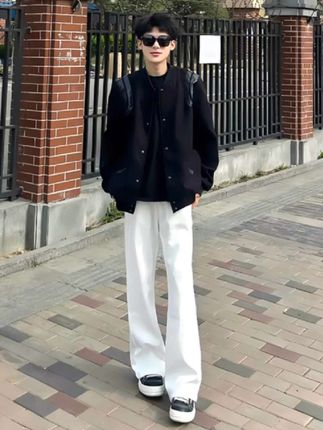 白色cleanfit冰丝弯刀休闲裤男夏季薄美式潮牌痞帅宽松直筒西裤子 #弯刀裤 #冰丝西裤 #休闲裤 #男女同款 #cleanfit穿搭