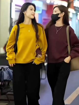 纯棉休闲风运动套装女2025春秋季新款韩版圆领宽松卫衣时尚两件套#休闲减龄穿搭 #宽松显瘦#时尚两件套#视频同款