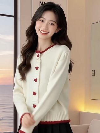 ❤️被温柔一整天的爱心纽扣针织开衫#被秋日氛围感穿搭拿捏了#秋季清冷感白月光穿搭#通勤穿搭如何摆脱土气感#早秋高智感职场穿搭 #早秋显身材平价上衣合集