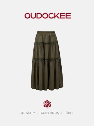 OUDOCKEE 鸥鸥【酸菜】苔藓绿时髦气质时尚花边蛋糕裙 BACE667T#跟电子闺蜜晒红人秋日穿搭#半身裙中长款#百搭款#蛋糕裙#好物分享🔥