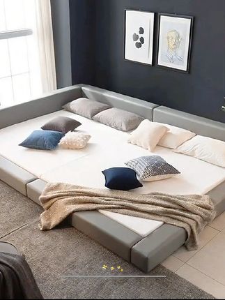 现代简约方形松木#榻榻米床 带软靠.储物.奶油风经济型.皮艺.压花.双人家#床#好睡眠 #舒适 #时尚家居