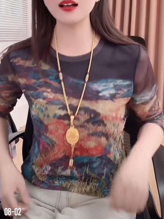 #上热门🔥 #印花网纱长袖#时尚#穿搭