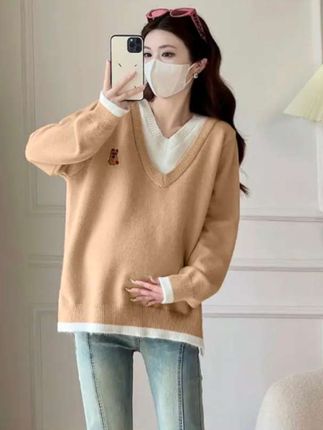 #孕期穿搭 #孕妈穿搭 #假两件毛衣 #孕妇装 #孕妇毛衣 V领毛衣
