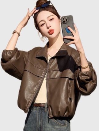 #皮夹克#短款外套#外套 #pu皮衣外套 #短款皮夹克