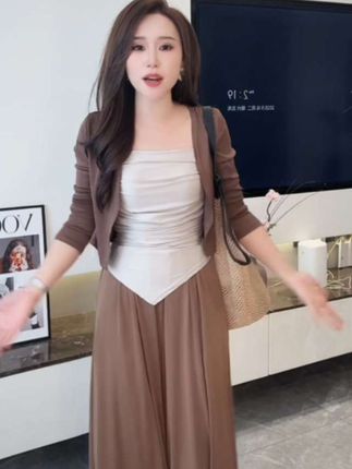 #上热门🔥 #好物推荐给大家 #慵懒纸片人 2025新款温柔慵懒长袖开衫外套+吊带+休闲裤三件套装