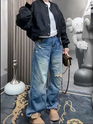 #秋季搭配 #破洞裤#时尚洋气减龄穿搭#破洞牛仔阔腿裤