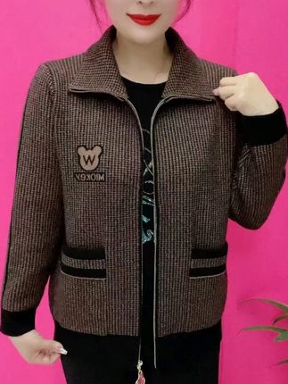 洋气妈妈休闲减龄针织外套,2025秋季新款气质女士简约拼接拉链外套#妈妈装外套