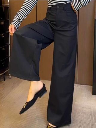大码西装阔腿裤女2025新款秋季窄版高腰复古宽松显瘦百搭休闲裤子#西装裤
