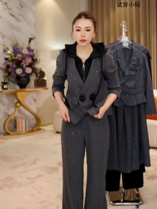 G9166休闲时尚套装女2025秋新款气质显瘦设计感上衣长裤两件套#春秋新款 #减龄气质 #时尚气质穿搭 #慵懒风穿搭 #秋冬穿搭