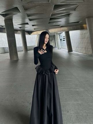 BETTER ME 极简新中式长袖盘扣黑色长款蓬蓬裙#辣妹穿搭 #优雅气质 #穿出高级感 #高级感穿搭