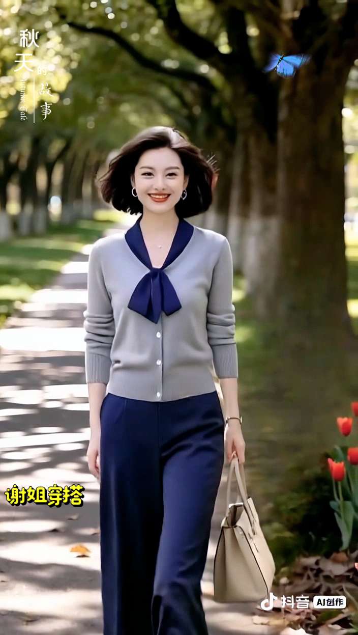 时尚撞色针织衫套装。#早秋穿搭三分钟出门不是梦 #春秋穿搭 #今日穿搭分享 #针织衫 #套装显瘦穿搭