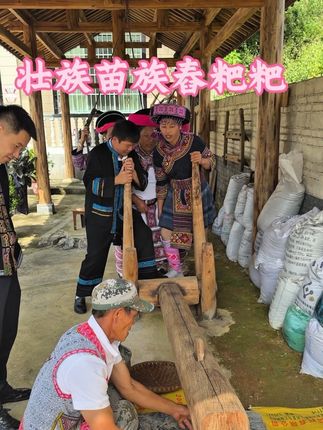 体验不一样的民族风情,壮族苗族一起舂粑粑! #原创视频 #非遗文化传承 #网红打卡地 #强烈推荐