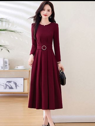 安可拉红色连衣裙女秋季2025新款轻奢气质通勤收腰显瘦礼服长裙子#安可拉红 #连衣裙 #法式风设计 #秋季