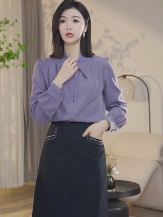 #曼贝8563151藏青色西装半身裙女新款高腰气质中长款#高端品质