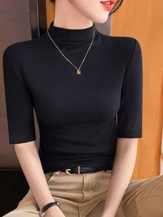 新款半高领中袖显瘦内搭打底衫女显身材洋气修身内搭短袖T恤#爆款热卖中 #厂家直发