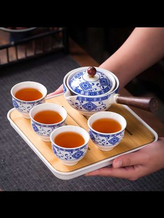 小康泡家用陶瓷侧把防烫旋转旅行茶具 便携式快客杯 一壶四杯送茶盘#旅行茶具 #快客杯 #功夫茶具 #茶具套装 #无限回购的宝藏单品