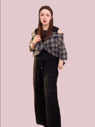 楠序 假两件格子衬衫女款外穿长袖上衣#大码穿搭 #穿搭分享 #微胖穿搭#谁穿谁好看