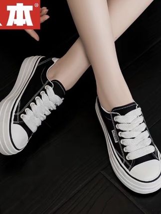 人本秋季新款女鞋透气帆布鞋厚底舒适休闲鞋韩版低帮学生板鞋潮鞋#夏季穿搭 #穿搭穿搭 #质感穿搭