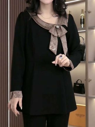 大码女装秋季新款时尚设计感蝴蝶结高级上衣ZSX25A0194
