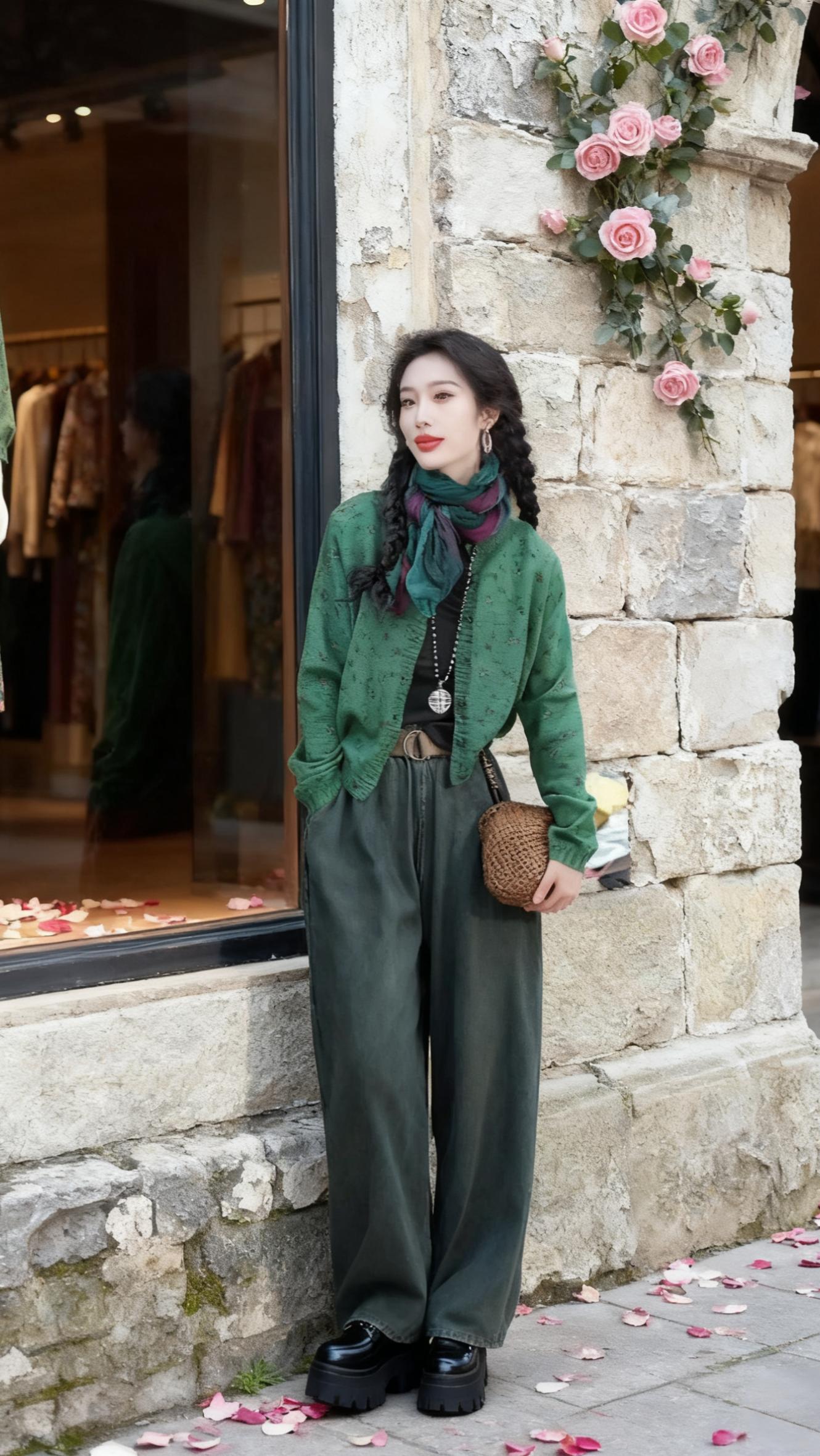 “苔花如米小,也学牡丹开。”这身绿意盎然的针织衫搭配,优雅中透着俏皮。🌿🌺   #图文伙伴计划 #时尚百搭 #针织衫