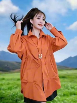 褶皱长袖中长款衬衫#我是又甜又酷的流光系少女 #说好的随便穿穿去看秀 #说好的随便穿穿呢