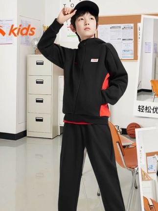 安踏儿童男女大童针织运动套2025新款舒适百搭青少年外套裤子套装#童装#儿童#童装搭配 #童装#运动m