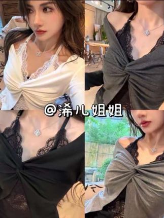 #好物推荐🔥 #高级感穿搭 浠儿家•辣妹风蕾丝拼接假两件长袖T恤女装秋季显瘦性感百搭上衣#时尚穿搭时尚穿搭时尚 #女生穿搭 #女神