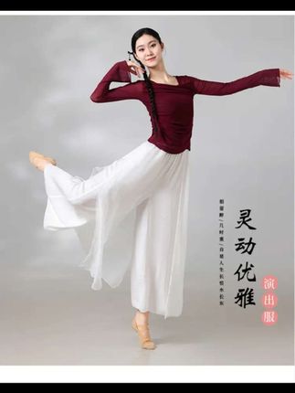 古典舞练功服女显瘦身韵纱衣普拉提喇叭袖褶皱长袖中国民族舞蹈服