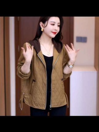 卓锦连帽常规款中老年女装夹克显瘦开衫秋季韩版百搭女装宽松春秋 秋装上衣推荐##时尚百搭#舒服透气