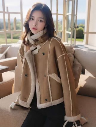 宽松版机车外套 短款秋冬新款小个子加厚外套#外套 #加厚短款外套#时尚洋气#穿搭 谁穿谁好看@DOU+小助手