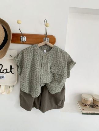 男童短袖衬衫套装2025夏季新款儿童时尚洋气两件套复古童装潮#童装#童装套装