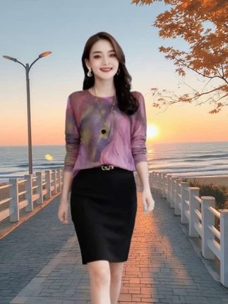 秋季新款肌肤印花网纱上衣,小衫女双层百搭洋气显瘦气质打底衫#时尚女装#洋气减龄 #优雅气质 #谁穿谁漂亮