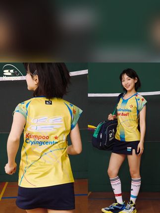 #羽毛球服 #运动女孩 KUMPOO/薰风【预售】【哭喊联名】星星黄小飞袖潮球服透气ACT251606#熏风 #羽毛球#国羽
