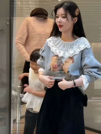 #早秋穿搭 新款韩版拼接蕾丝卫衣+百搭阔腿裤两件套#甜美穿搭 #通勤搭配 #减龄显瘦穿搭 #这也太好看了