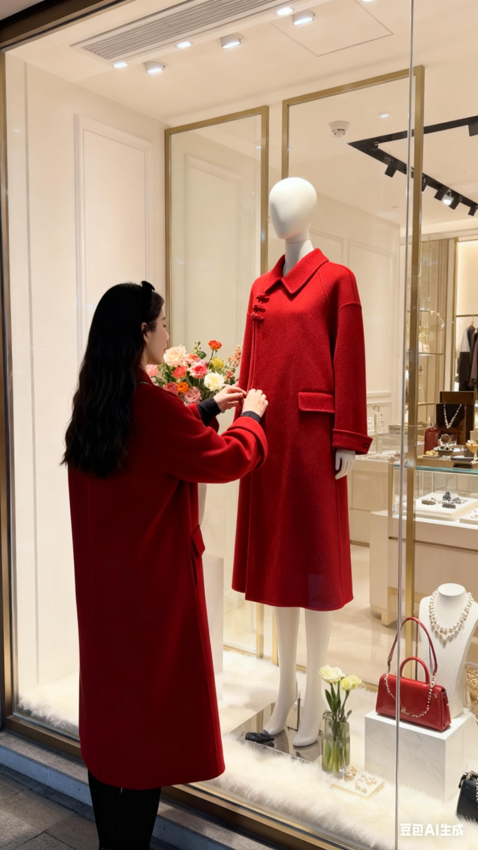 视频同款大衣。这款中国结的呢子大衣,它里面全部都是羊毛的,然后外面是羊绒的。#红色大衣穿搭 #中国结#中式风格