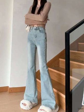 高腰加绒微喇牛仔裤女秋冬2025新款春秋弹力显瘦小个子九分喇叭裤#牛仔裤 #加绒裤 #裤子 #喇叭裤 #牛仔裤