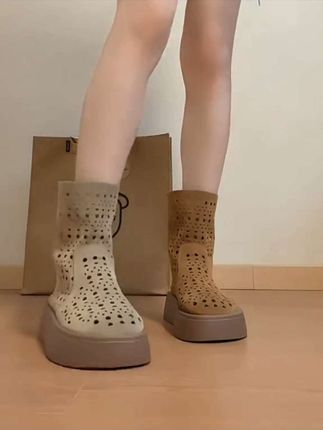 啄木鸟厚底增高6cm薄款镂空网靴女夏新款凉鞋百搭平底洞洞凉靴子#短靴 #夏季新款 #好穿不累脚 #鞋控日常 #软底软面穿上超舒服