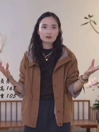D201-宽松型连帽常规女长袖秋季短外套洋气上衣风衣极简风#风衣外套搭配 #简约大气 #极简穿搭男 #高级感穿搭 #穿搭分享