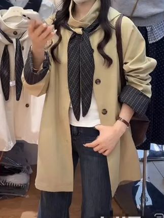 #女装 #今日穿搭 #分享 #显高显瘦 #外套穿搭 可脱卸连帽子风衣女秋2025新款韩系休闲百搭设计感上衣风衣外套潮
