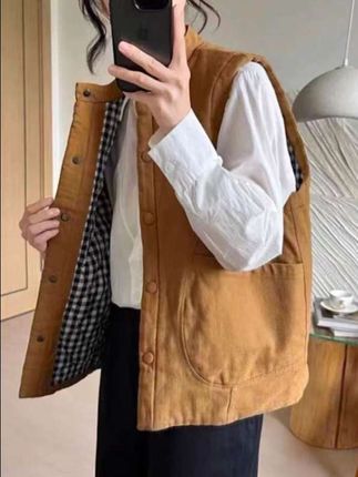 日系复古风小个子宽松短款棉马甲外套女2025秋冬新款宽松百搭马夹#日系穿搭 #马甲外套 #秋冬新款 #今天穿什么 #谁穿谁好看