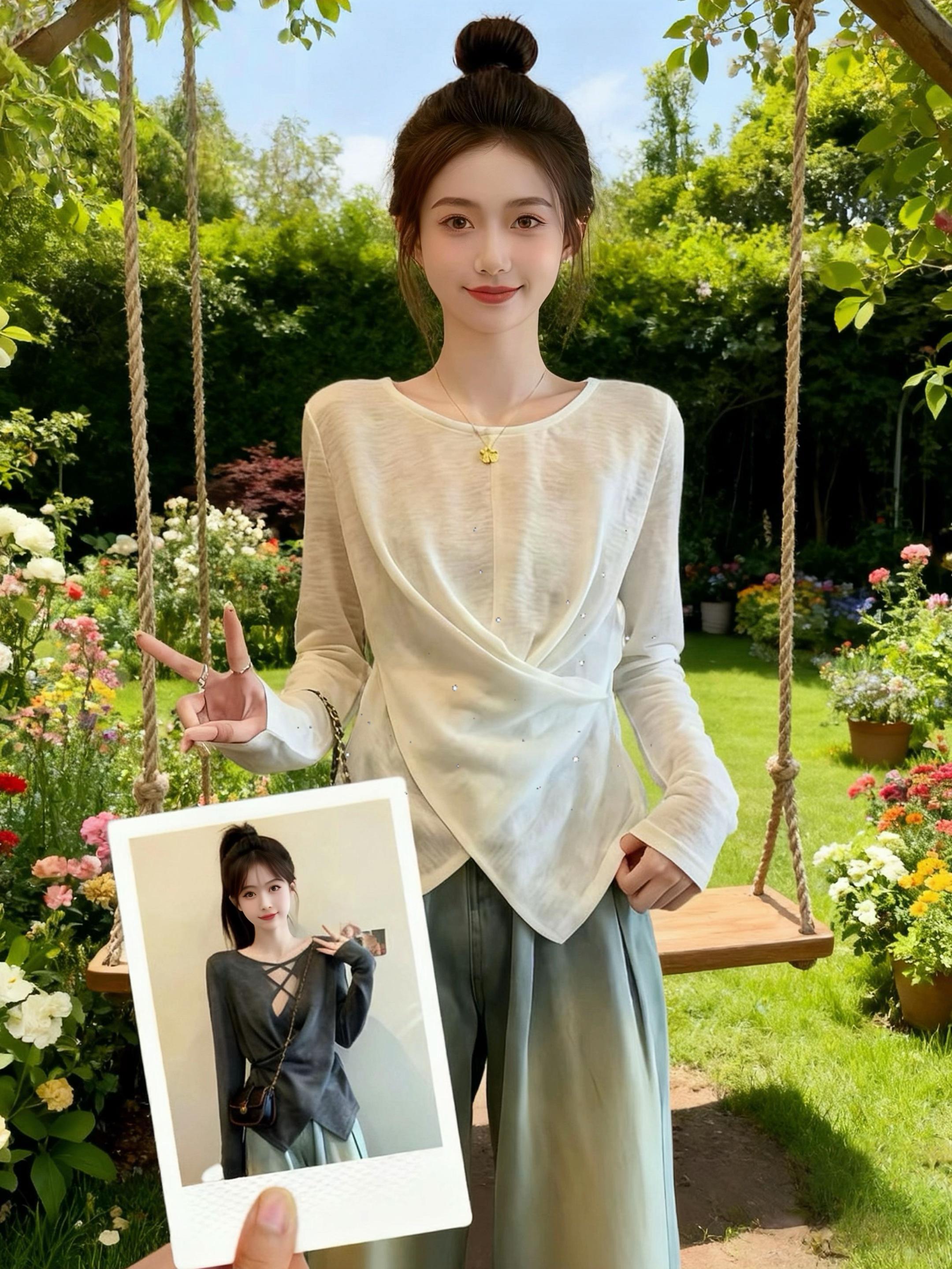 ❤️设计感收腰显瘦上衣。大码友好!春秋新款长袖T恤,竹节棉透气,正肩版型+不规则细节,好穿又好看。#穿搭 #大码女装 #显瘦穿搭 #面料柔软舒适 #谁穿谁好看 @DOU+小助手