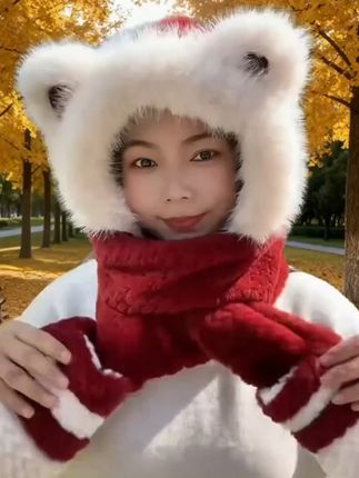 #围巾手套一体帽 #围巾手套帽子 #冬季帽子#冬季围巾一体帽