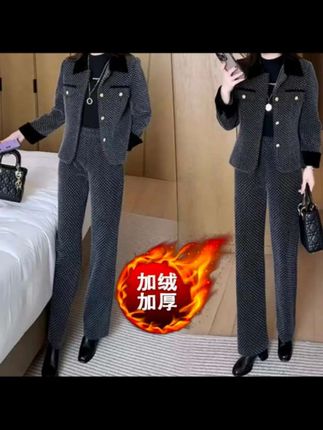 【衣雅严选】8102-1188新款加厚保暖金貂混纺小香风上衣+裤子套装#时尚女装#小香风套装