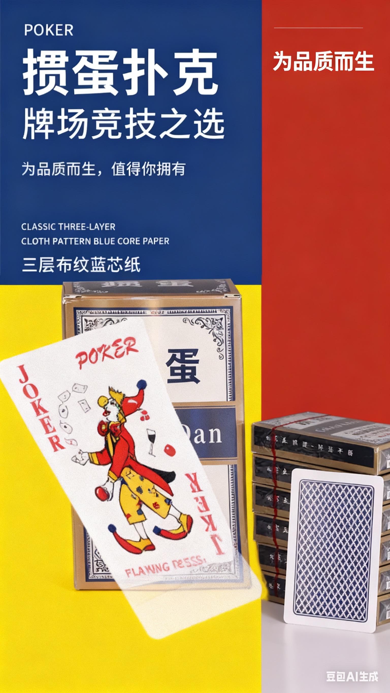 掼蛋专用扑克牌批发整箱高档蓝芯三层加厚耐用大字扑克牌纸牌娱乐