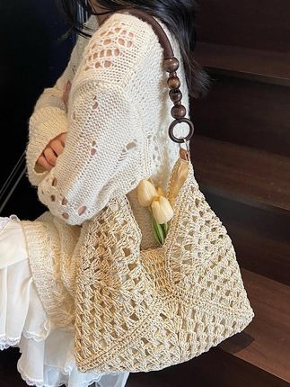 夏天大容量草编包女爆款海边度假风沙:/ 滩包百搭通勤编织单肩托特包#花篮 #包包推荐 #ootd穿搭 #包包