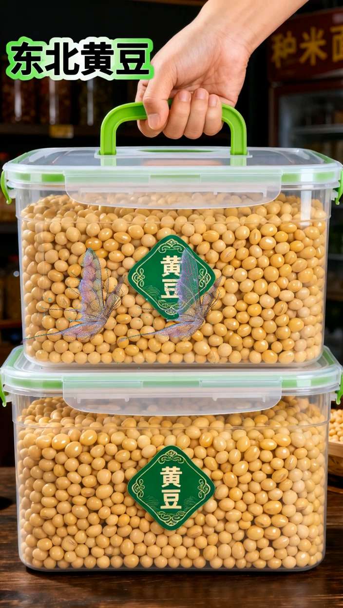 必入!五斤装东北黄豆,颗颗来自黑土地,粒大饱满、金黄锃亮。打豆浆香浓丝滑,煮黄豆绵软入味,做酱更是酱香浓郁。五斤足量实惠,囤上一份,让餐桌充满东北好滋味! #五谷杂粮 #黄豆 #豆浆 #厨房必备