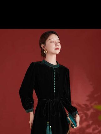 水墨佳人秋季新款真丝丝绒气质轻奢女装连衣裙82498552 #时尚搭配服装 #高级穿搭 #优雅气质 #高级感穿搭 #街拍小姐姐穿搭秀