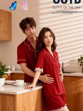 大码红色睡衣结婚新婚情侣套装大码高级感胖mm加肥加大冰丝家居服#情侣款 #家居服套装 #情侣睡衣 #舒适家居服 #备婚日记